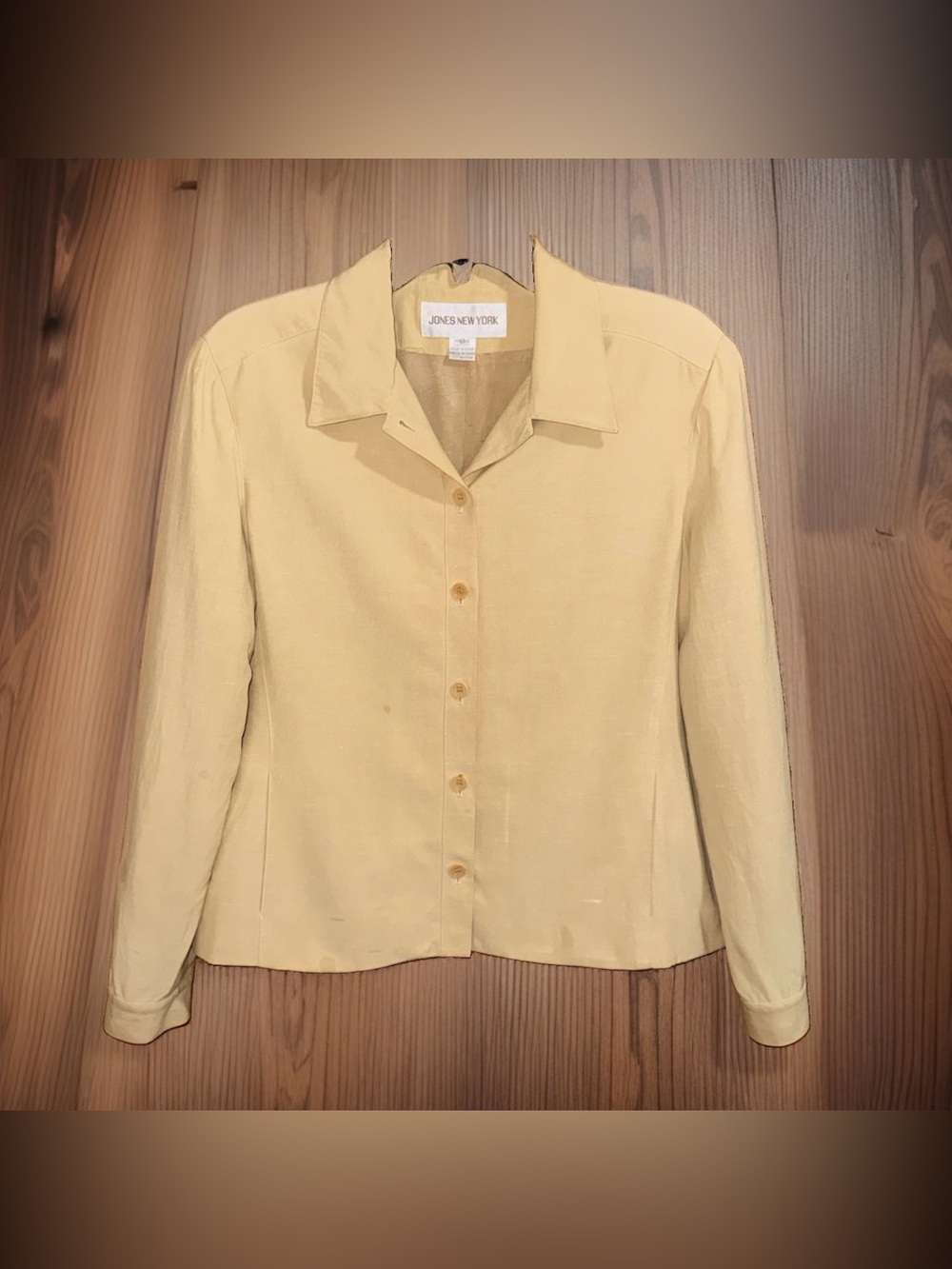 Vtg Jones New York Light Yellow Silk & Linen Blend Shirt Jacket-12-GC